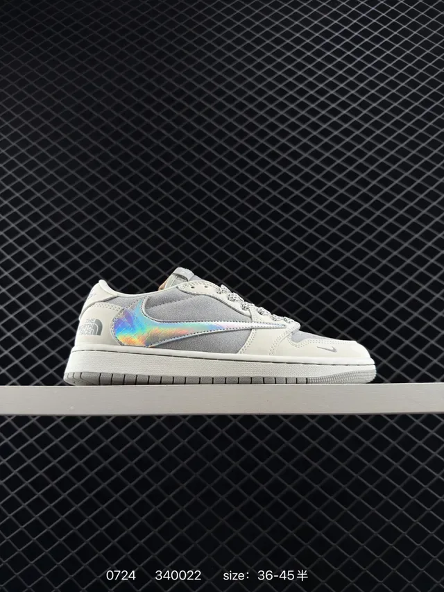 The North Face Air Jordan 1 Low Gray Beige Holographic Iridescent Panel Lifestyle Sneakers 5