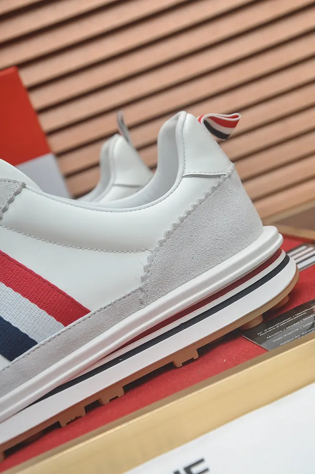 Thom Browne White Gray Low-Top Suede-and-Leather Upper Lifestyle Sneakers 2