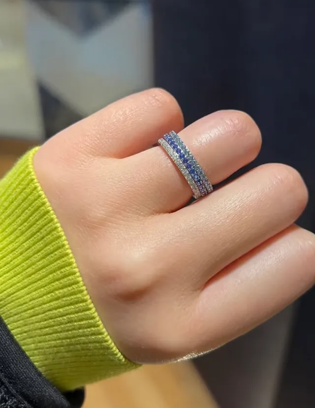 Tiffany & Co. فضي أزرق متعدد الحلقات المتراكم Pavé-Set خاتم 2