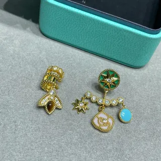 Tiffany & Co. Asymmetrical Enamel and Gemstone Multi-Charm Earrings
