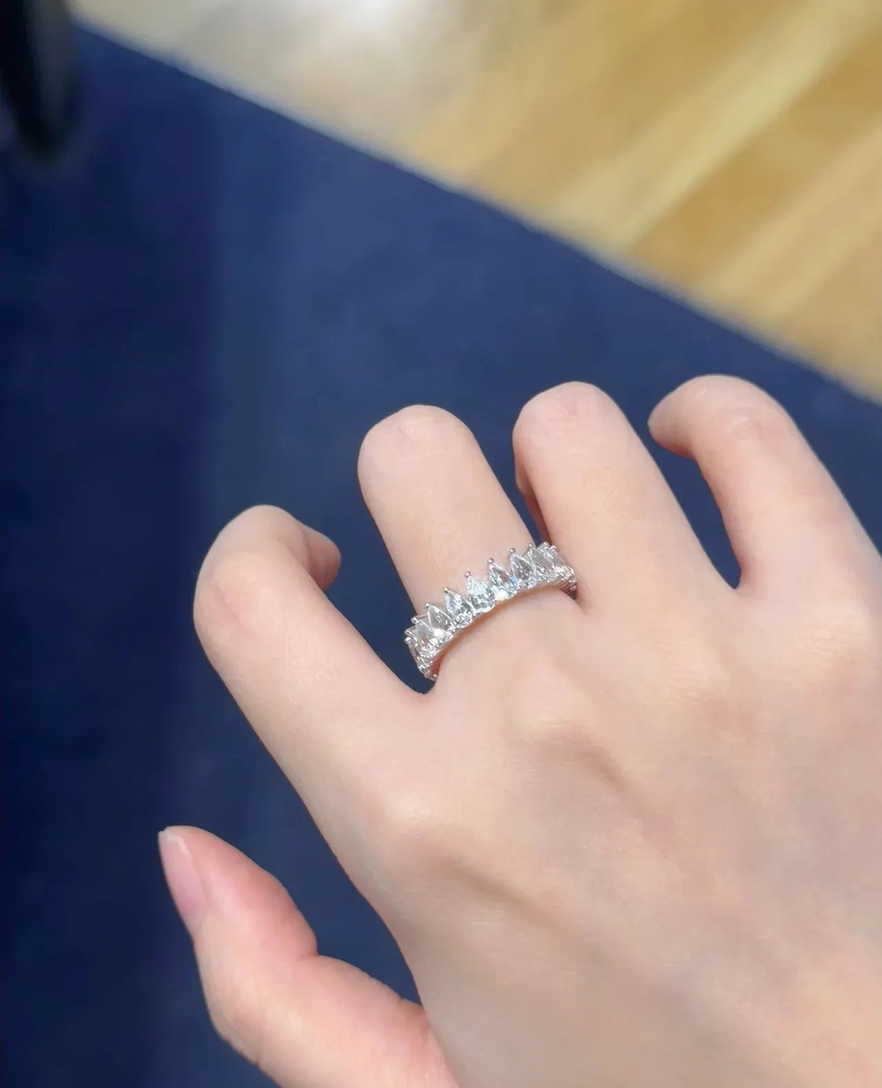 Tiffany & Co. Blue Silver Pear-Cut Stone Cluster Shared-Prong Setting Ring 3