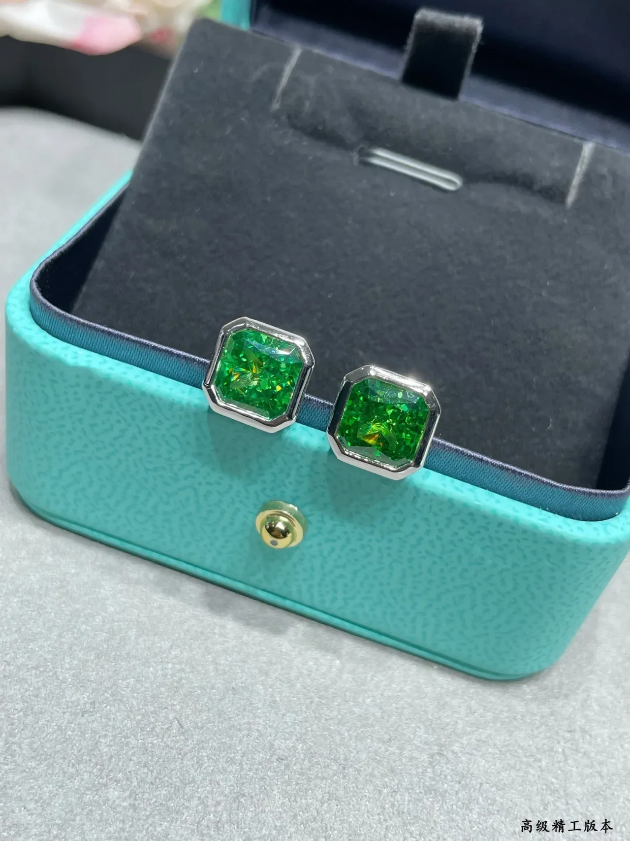 Tiffany & Co. Octagonal Green Gemstone Stud Earrings 1