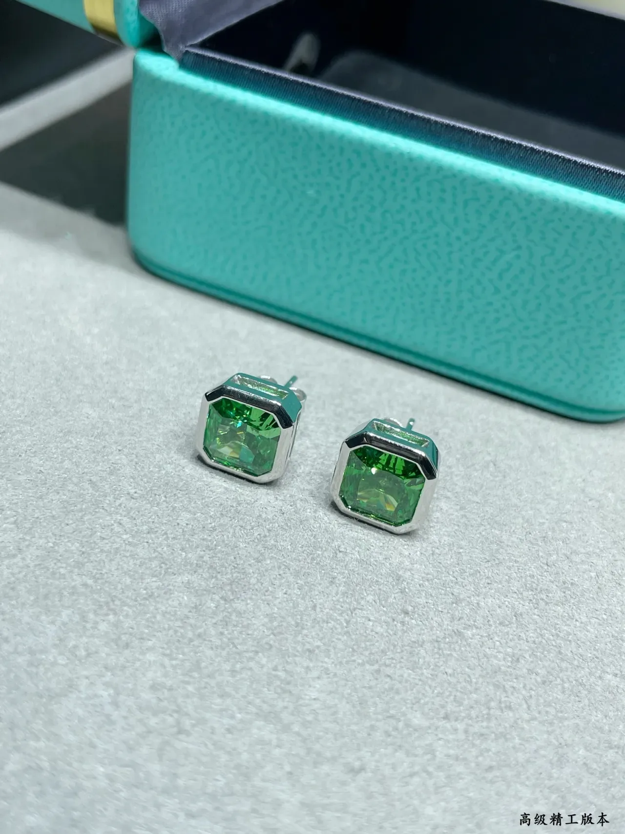 Tiffany & Co. Octagonal Green Gemstone Stud Earrings 3