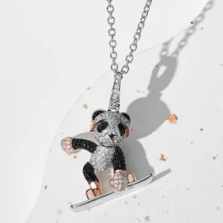 Tiffany & Co. Panda Snowboarder Pavé Diamond and Black Gemstone Necklace
