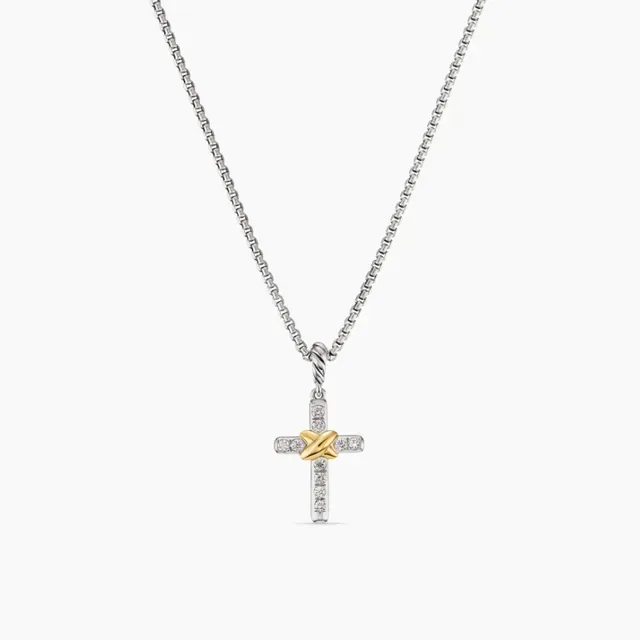 Tiffany & Co. Return to Silver Collier Croix Pavé Diamants Métal Bicolore 1