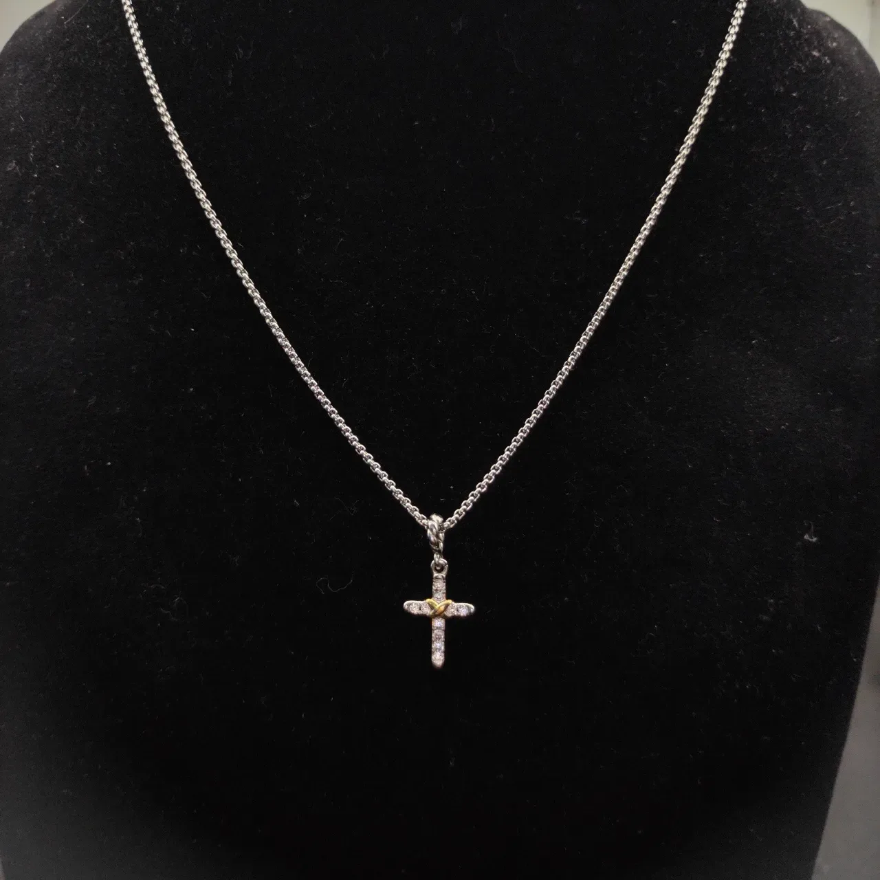 Tiffany & Co. Return to Silver Collier Croix Pavé Diamants Métal Bicolore 7