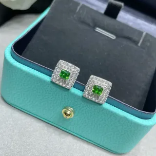 Tiffany & Co. Boucles d'oreilles Halo Carré Gemme Verte