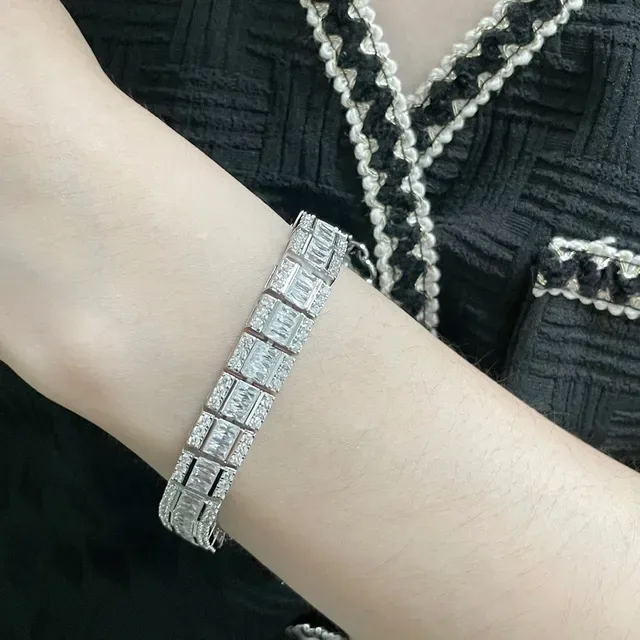 Tiffany & Co. T Collection Silver White Multi-Row Baguette-Cut Bracelet 7