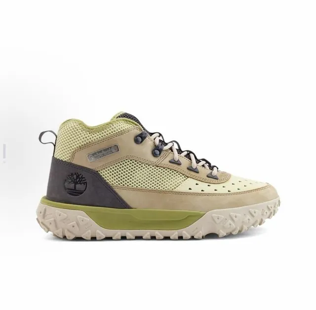 Timberland Botas de trekking bege e verde de meio corte híbridas de malha e couro 2