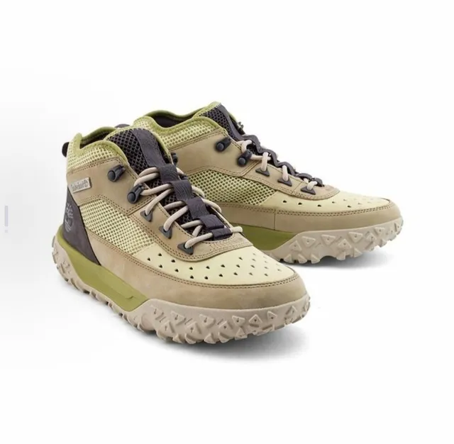 Timberland Botas de trekking bege e verde de meio corte híbridas de malha e couro 3