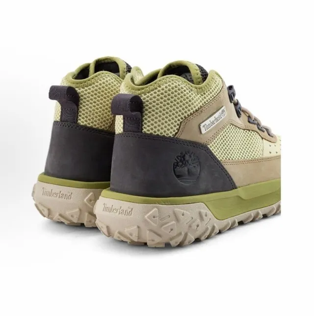 Timberland Botas de trekking bege e verde de meio corte híbridas de malha e couro 4