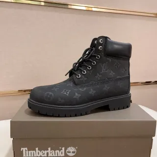 Timberland Black Monogrammed Leather Rugged Lug Sole Work Boots