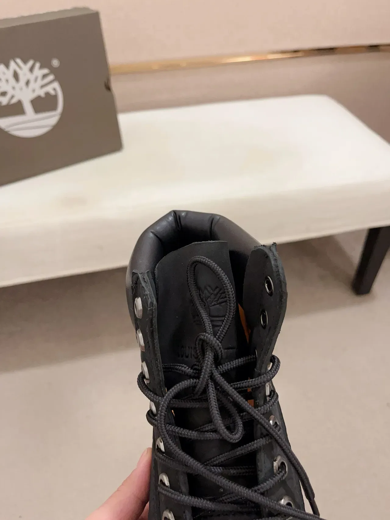 Timberland أحذية عمل سوداء مونوغرام جلد سولة لوغ رغيدة 4