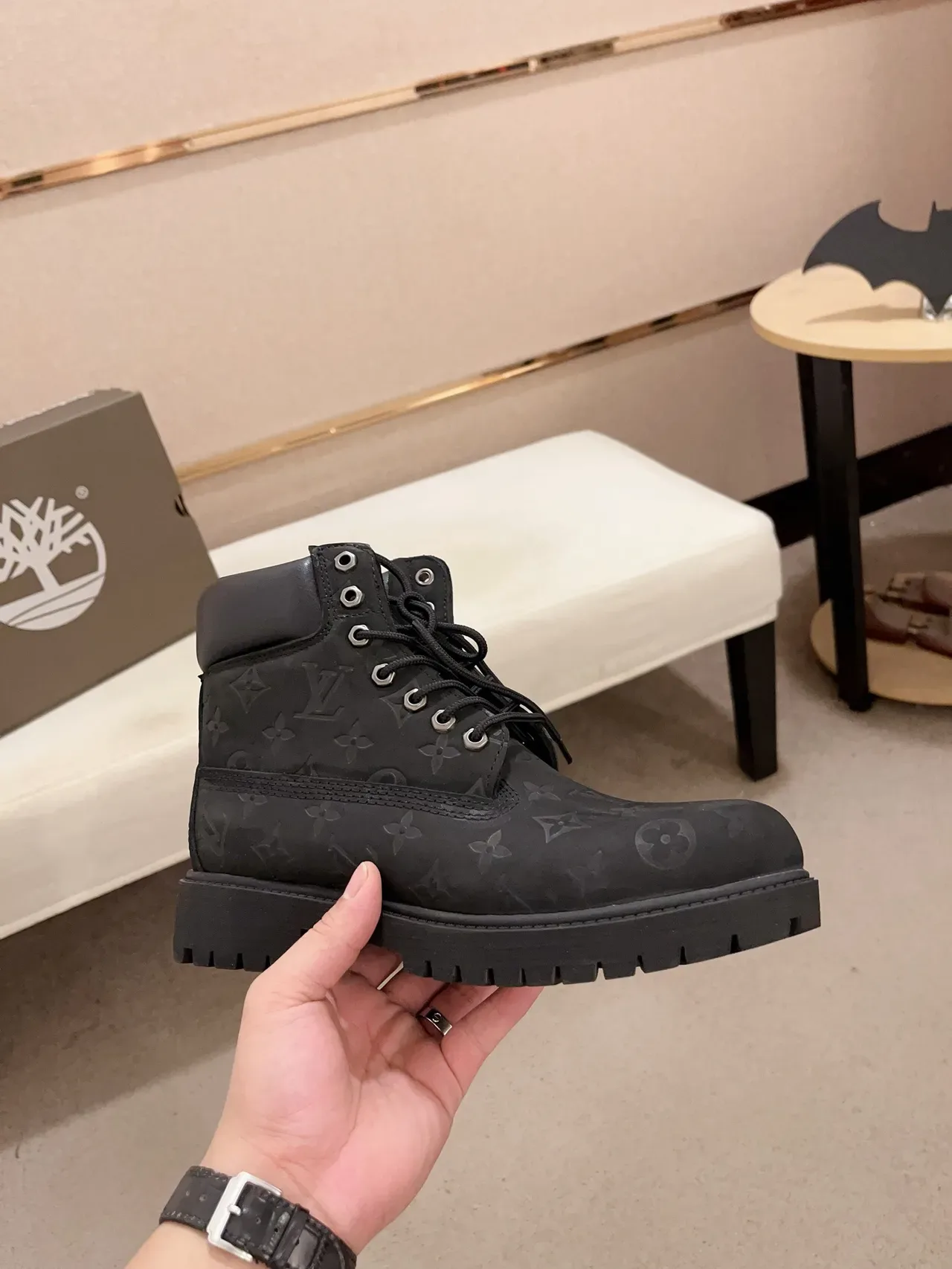 Timberland أحذية عمل سوداء مونوغرام جلد سولة لوغ رغيدة 5