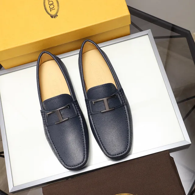 Tod's Double T Loafer Mocassins Azul Marinho Couro Granulado 2