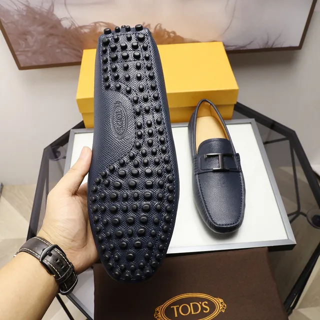 Tod's Double T Loafer Mocassins Azul Marinho Couro Granulado 3