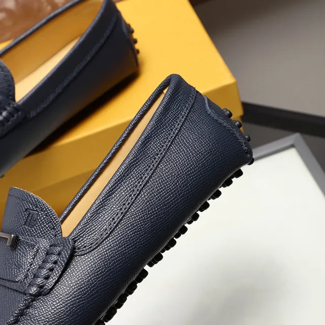 Tod's Double T Loafer Mocassins Azul Marinho Couro Granulado 4