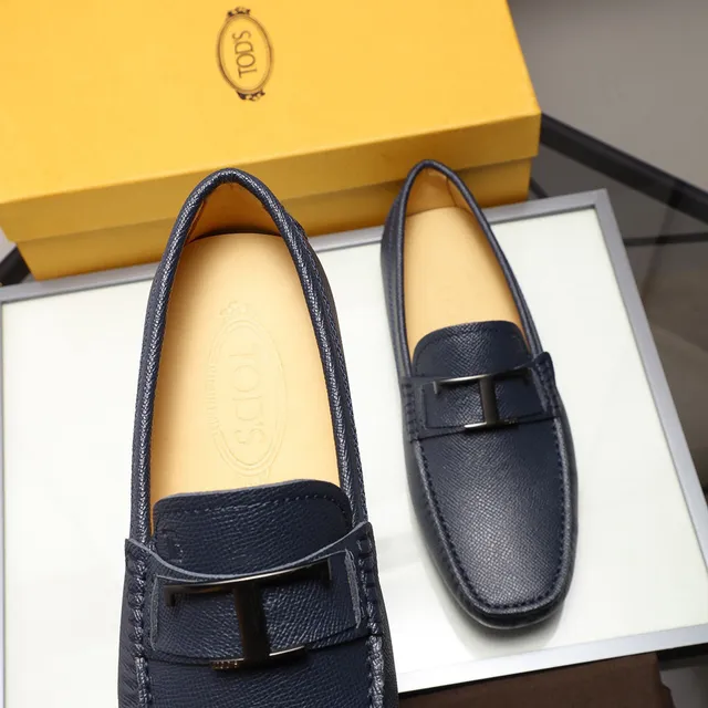 Tod's Double T Loafer Mocassins Azul Marinho Couro Granulado 6