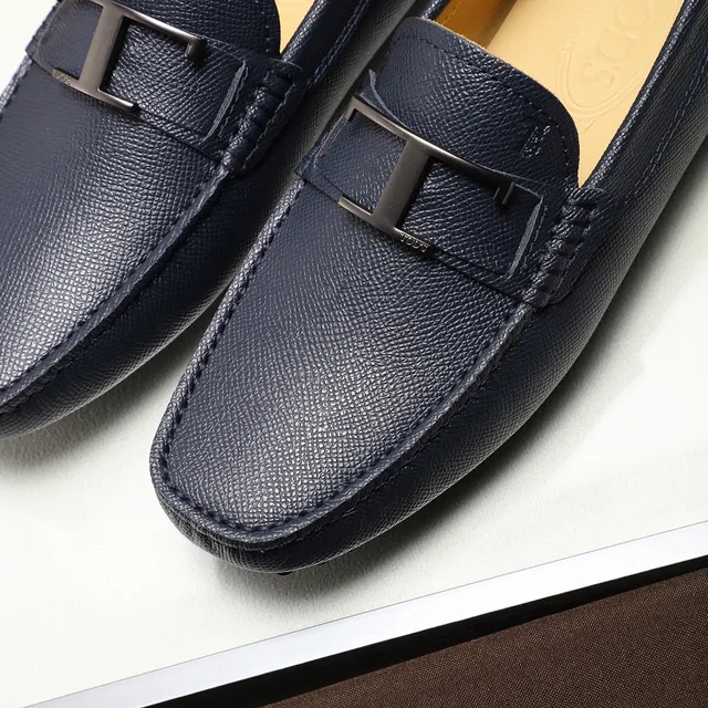 Tod's Double T Loafer Mocassins Azul Marinho Couro Granulado 7
