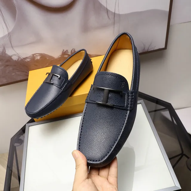 Tod's Double T Loafer Mocassins Azul Marinho Couro Granulado 8