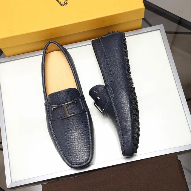 Tod's Double T Loafer Mocassins Azul Marinho Couro Granulado 9