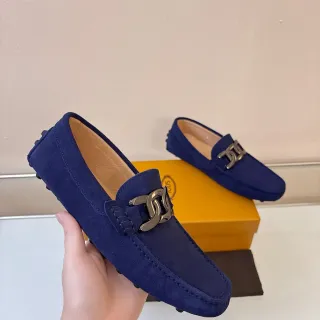 Tod's Gommino Navy Beige Suede Upper Metal Horsebit Buckle Loafer