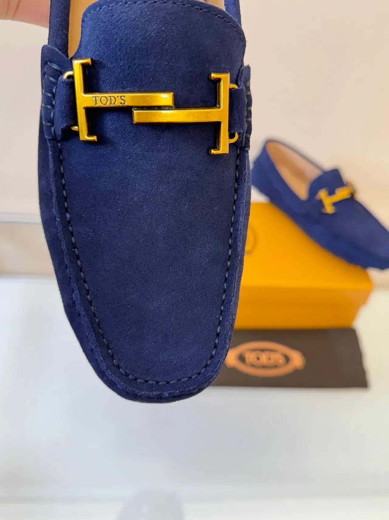 Tod's Gommino Navy Gold Suede Upper H-Bit Hardware Loafer 3