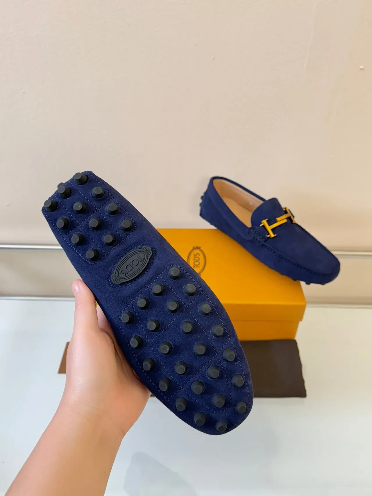 Tod's Gommino Navy Gold Suede Upper H-Bit Hardware Loafer 5
