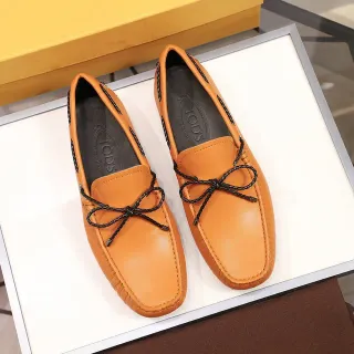 Tod's Naranja Negro Beige Cuero Trenzado Cuerda Lazo Mocasín