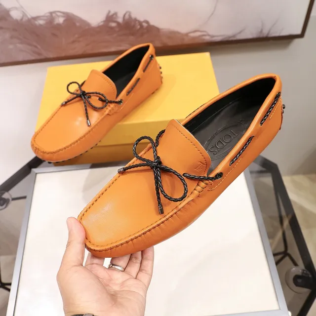 Tod's Orange Noir Beige Cuir Tressé Corde Noeud Mocassin 6