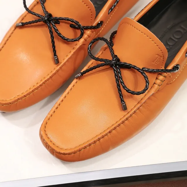 Tod's Orange Noir Beige Cuir Tressé Corde Noeud Mocassin 7