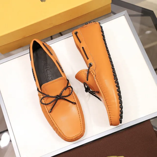 Tod's Orange Noir Beige Cuir Tressé Corde Noeud Mocassin 9