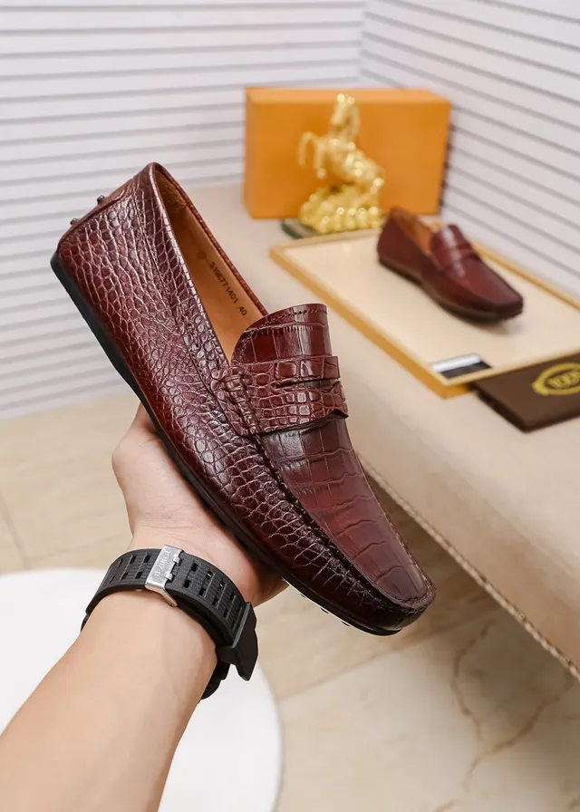 Tod's Penny Loafer Marron Beige Embossé Crocodile Sangle en cuir Mocassin 7