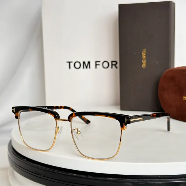 Tom Ford Rectangular Half-Rim Black and Silver Optical Glasses 8