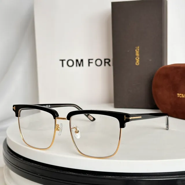 Tom Ford Rectangular Half-Rim Black and Silver Optical Glasses 9