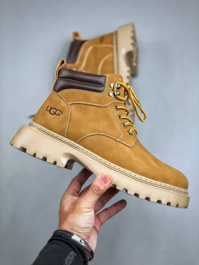UGG बेज ब्राउन सूड उपर पैडेड कॉलर वर्क बूट 6