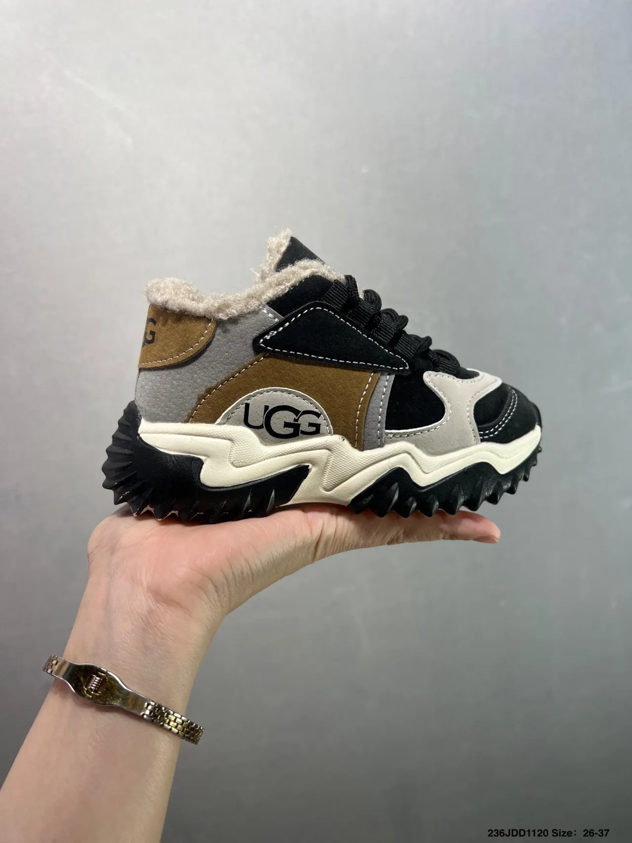 UGG Black Beige Sole Shearling-Lined Collar Chunky Sneakers 3