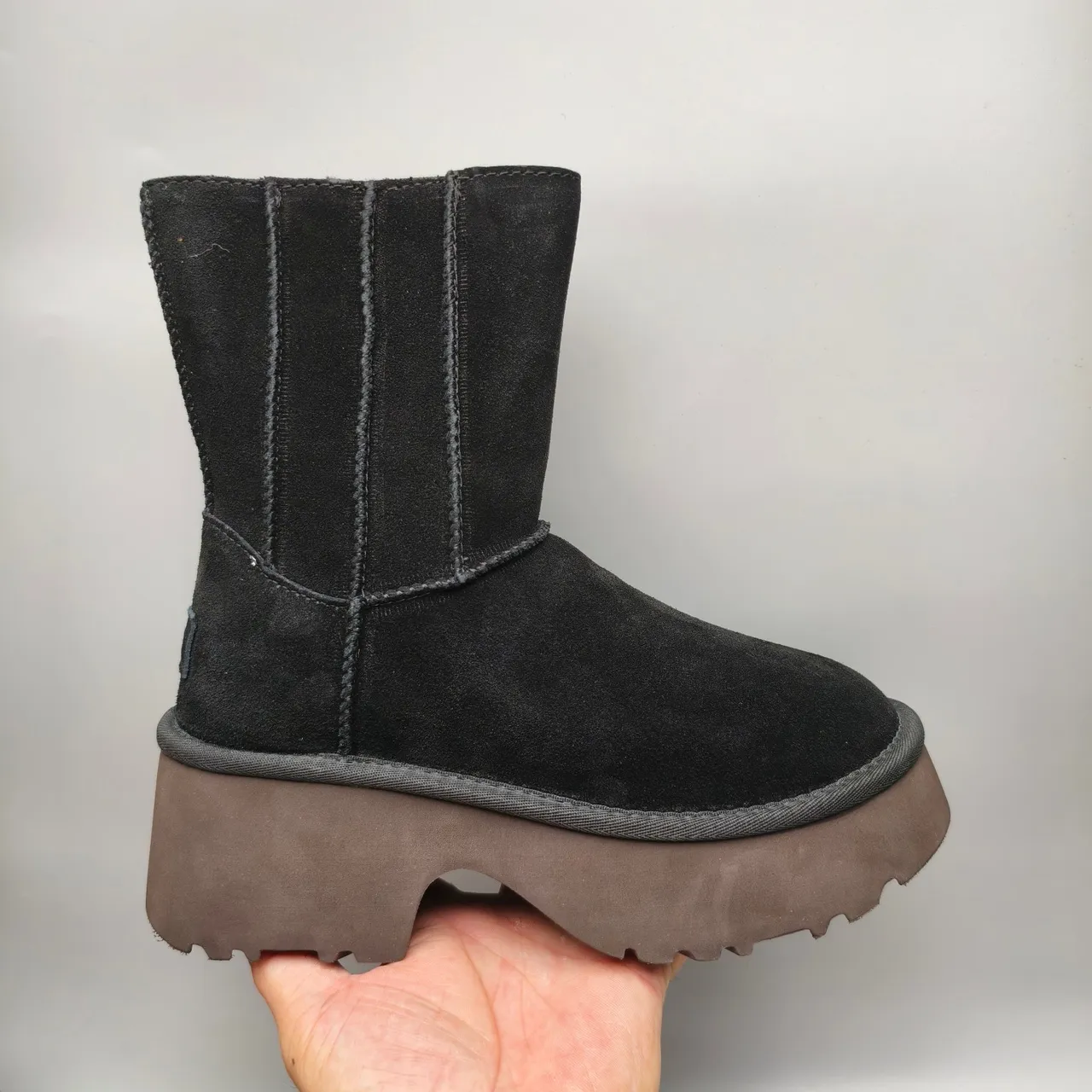 UGG Black Brown Suede Upper Elastic Side Gussets Ankle Boots 2