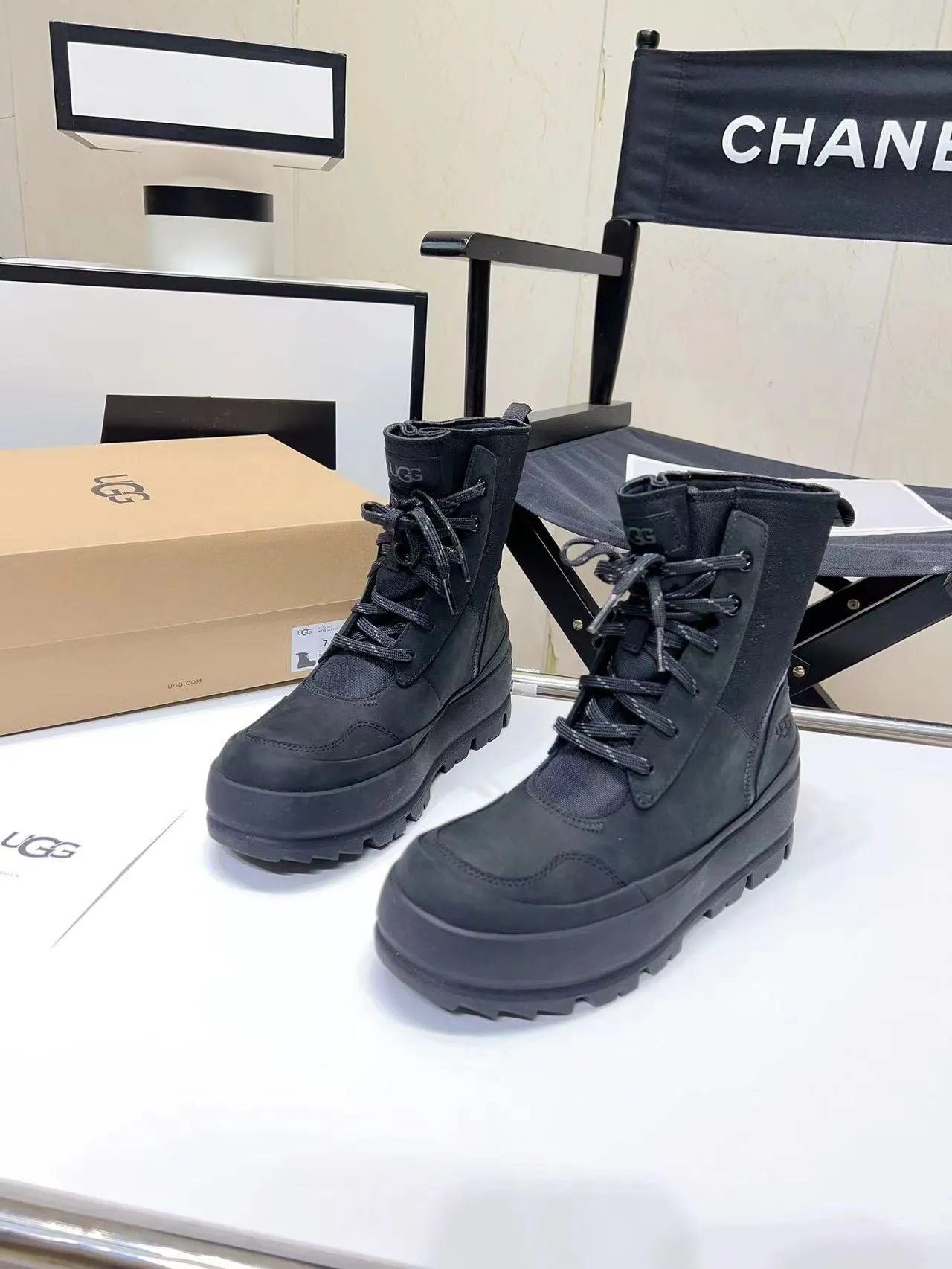 UGG Black Lace-Up Chunky Lug Sole Ankle Boots 2