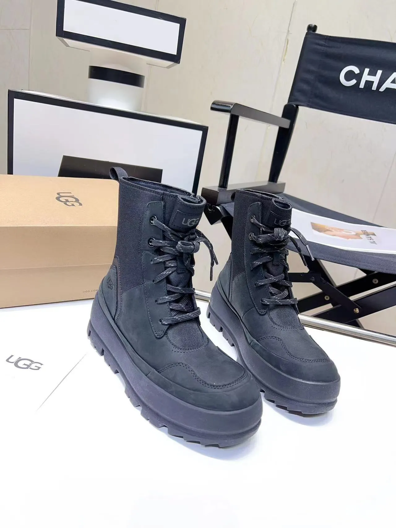 UGG Black Lace-Up Chunky Lug Sole Ankle Boots 3