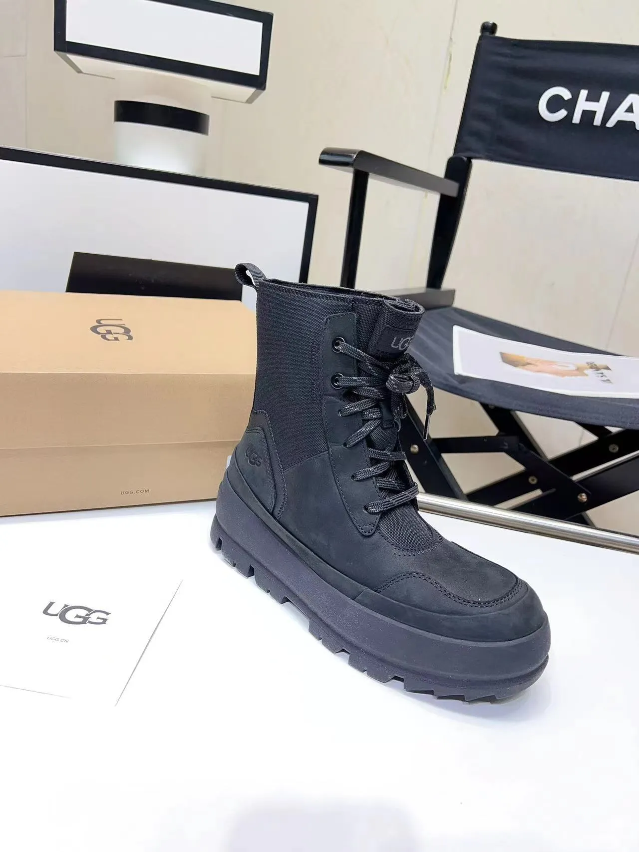UGG Black Lace-Up Chunky Lug Sole Ankle Boots 4