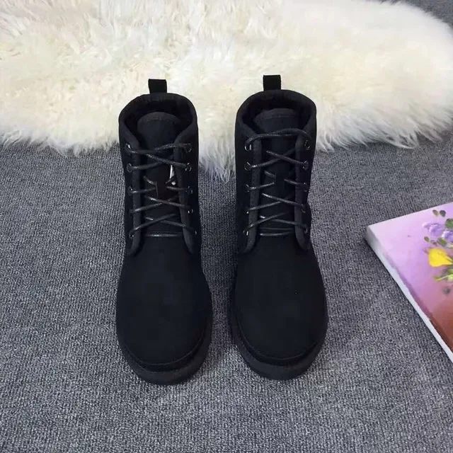 UGG Black Lace-Up Suede Upper Snow Boots 8