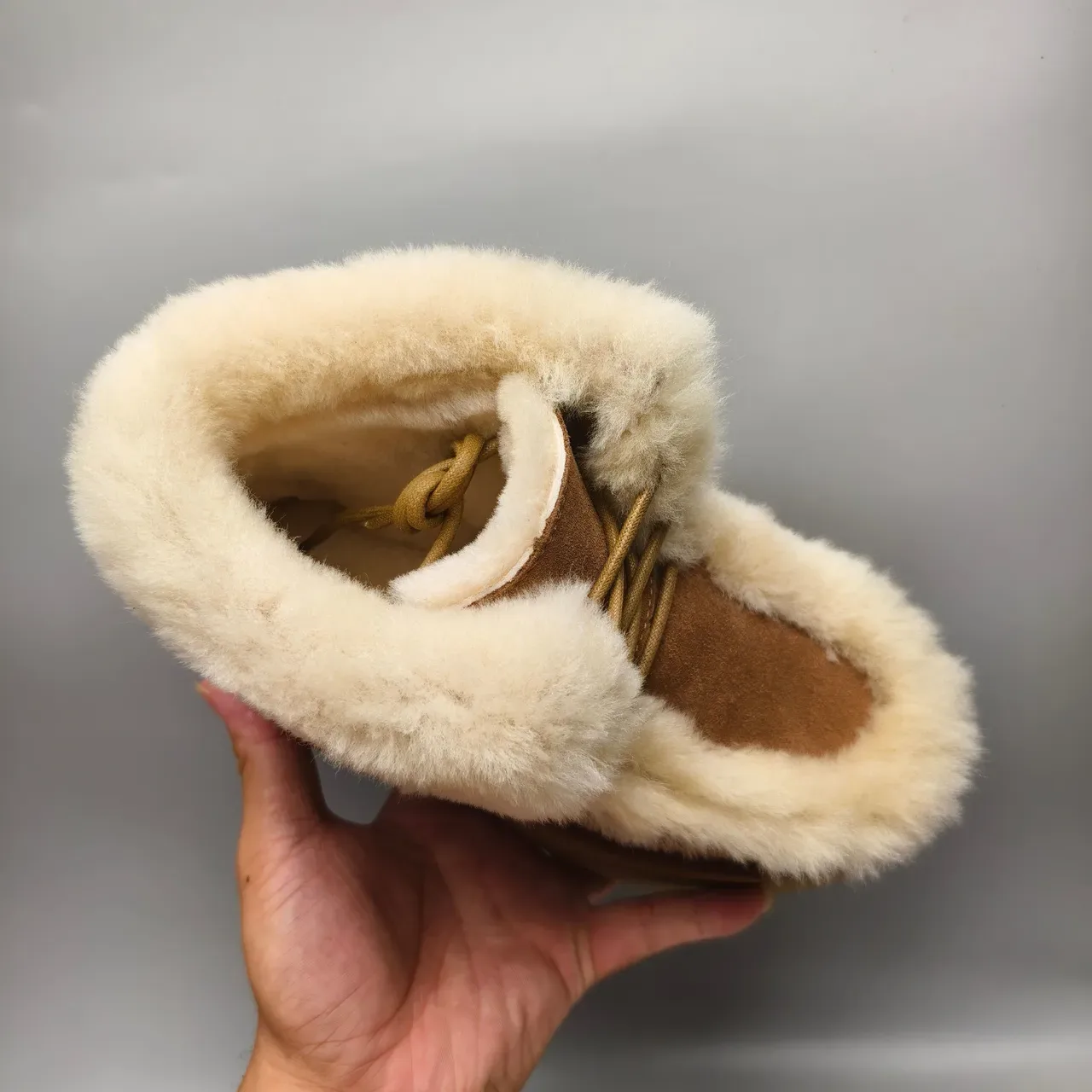 UGG Brown Beige Platform Sole Shearling-Trimmed Snow Boots 3