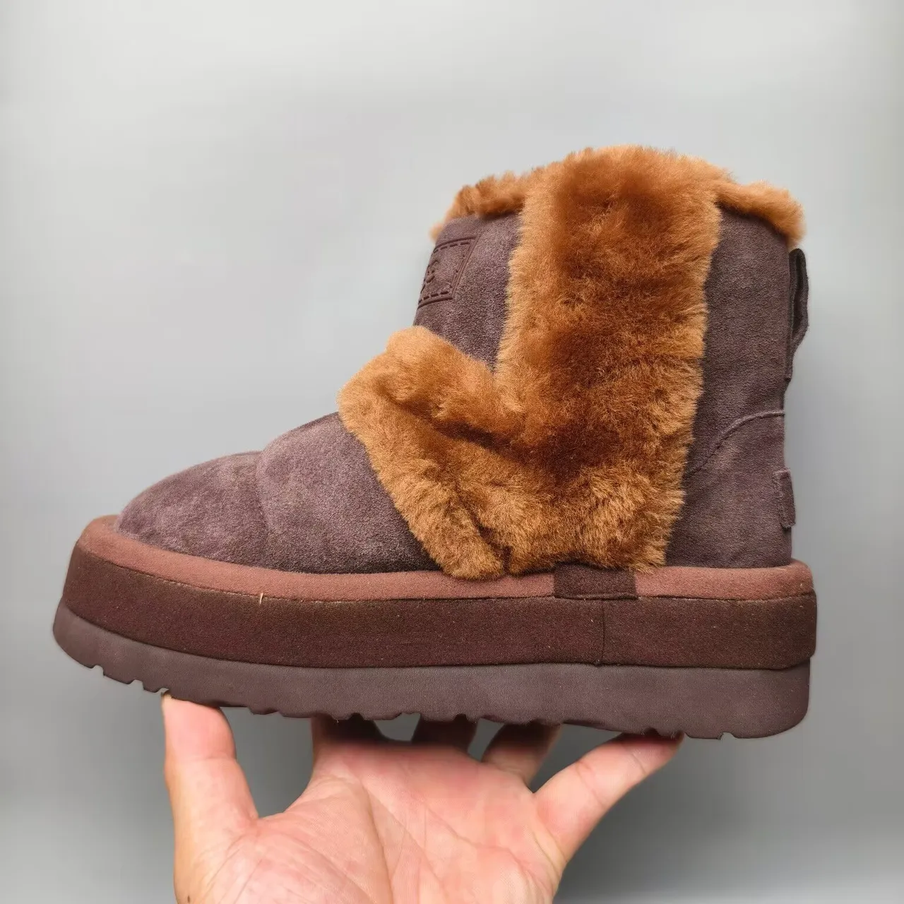 UGG Brown Beige Shearling-Lined Platform Sole Snow Boots 5
