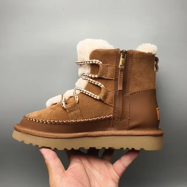 UGG Brown Beige Suede Upper Shearling-Lined Snow Boots 7