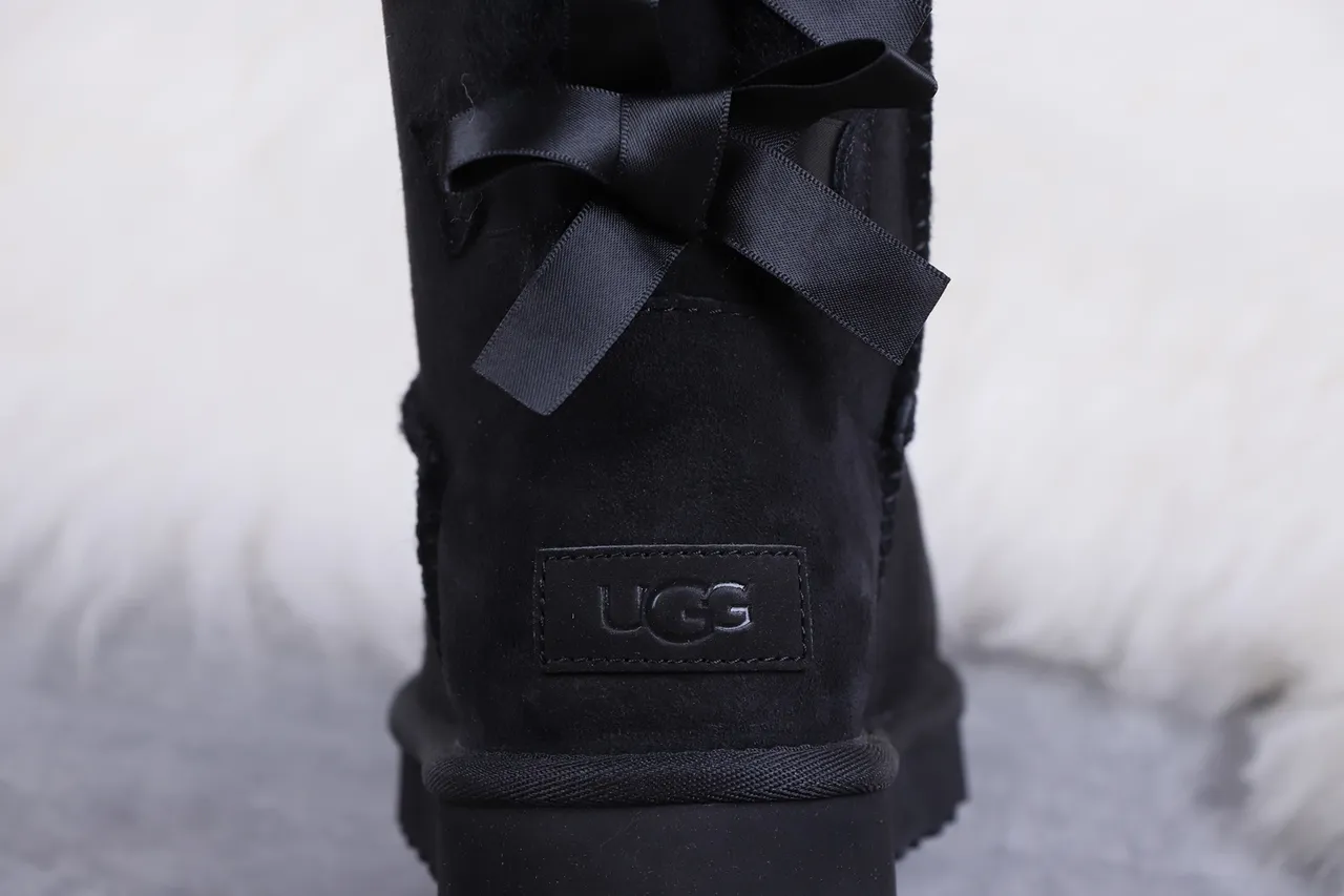 UGG Classic Mini Bow Black Suede Ankle Boots 5