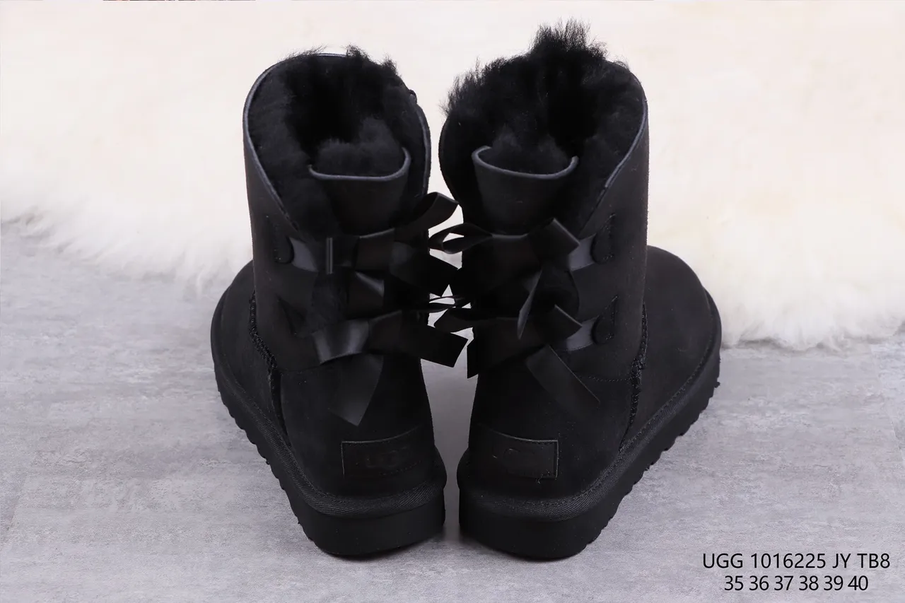 UGG Classic Mini Bow Black Suede Ankle Boots 8