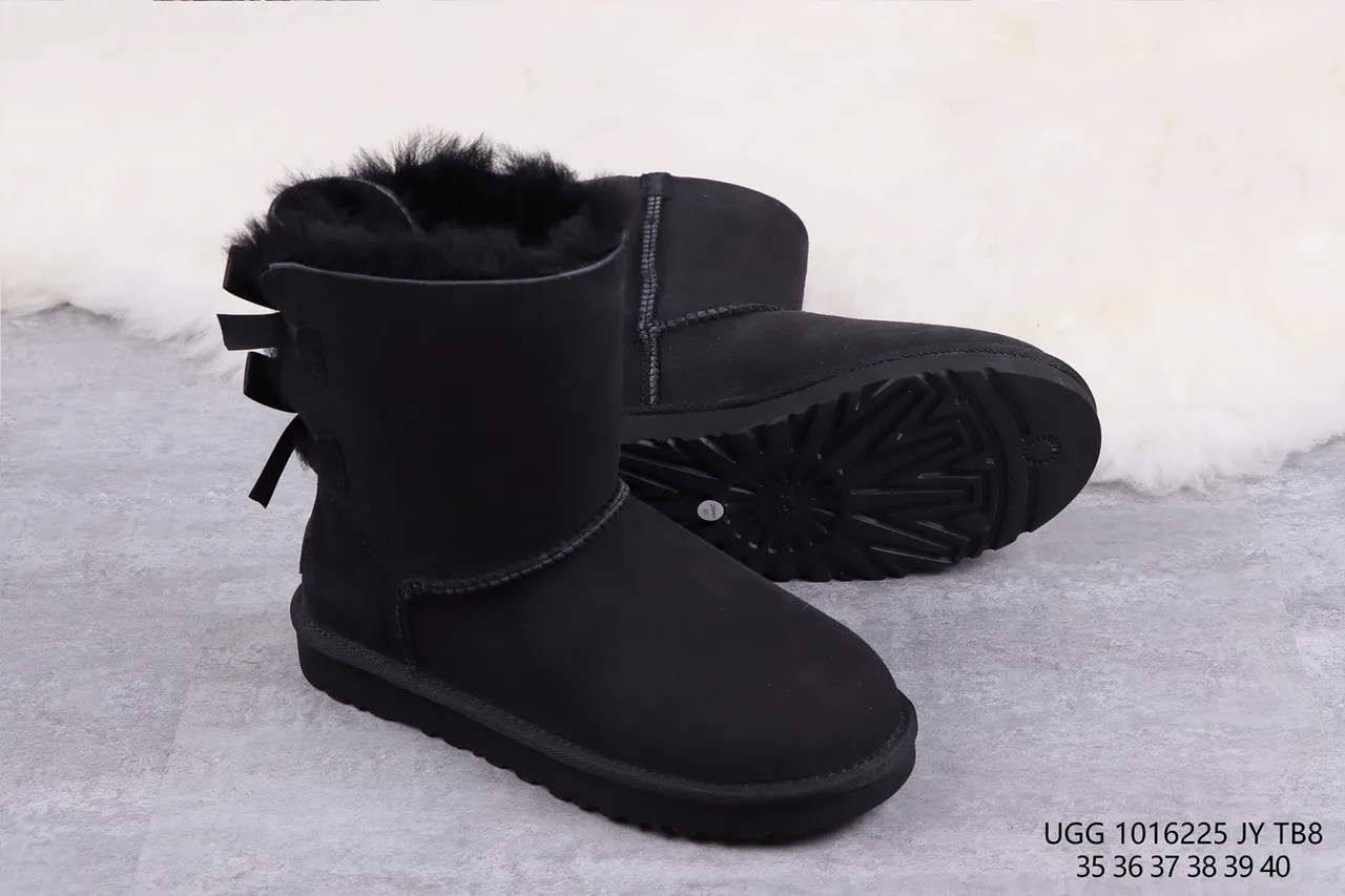 UGG Classic Mini Bow Black Suede Ankle Boots 10