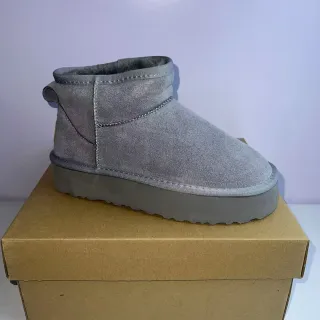 UGG Classic Mini Gray Suede Platform Snow Boots