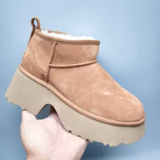 UGG Classic Mini Tan Suede Shearling-Lined Platform Snow Boot